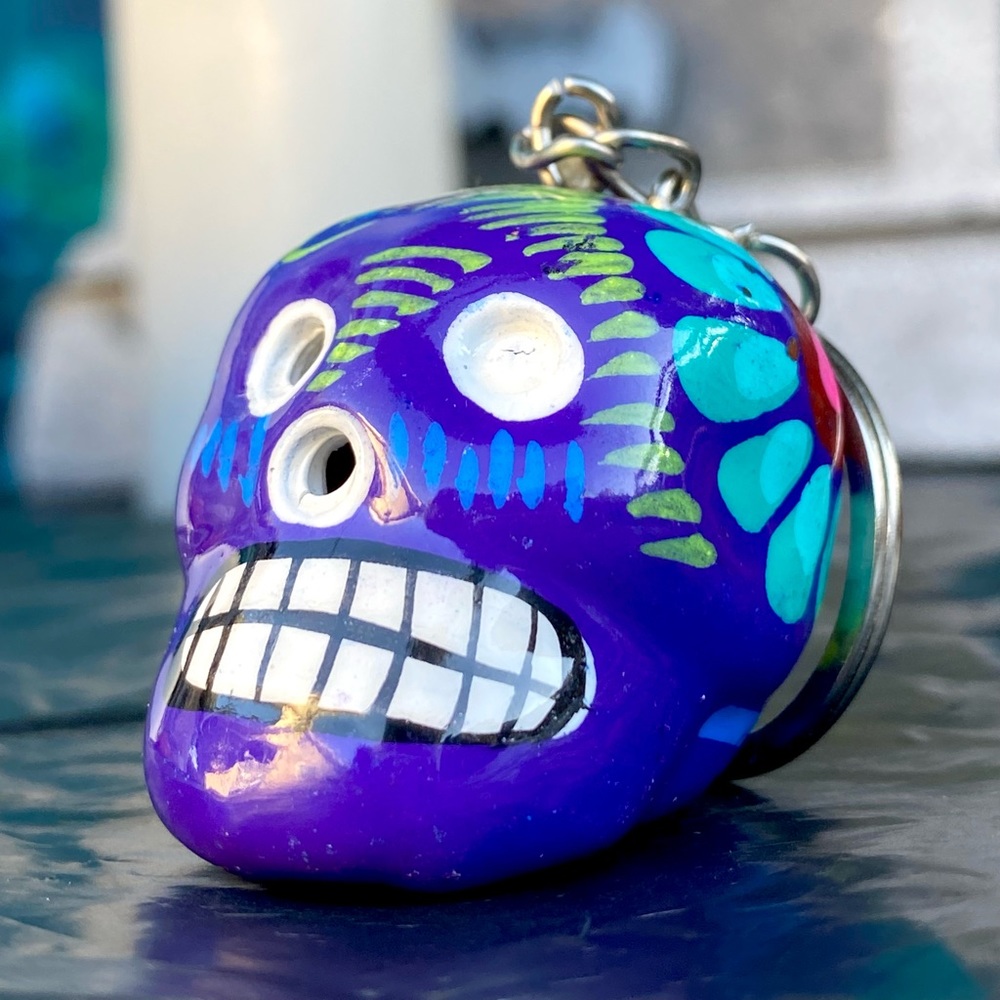 Purple Sugar Skull Keychain